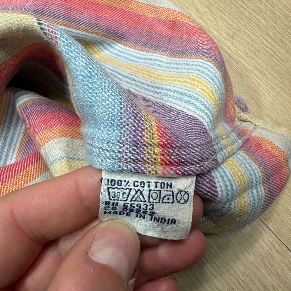 Point Zero Mens Multi Color Striped Cotton Button Down Flannel Shirt Medium